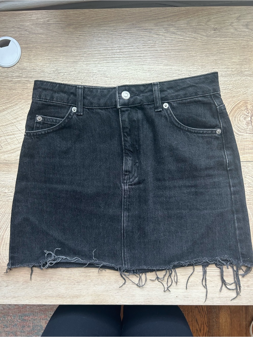 Topshop Black Distressed Denim Mini Skirt